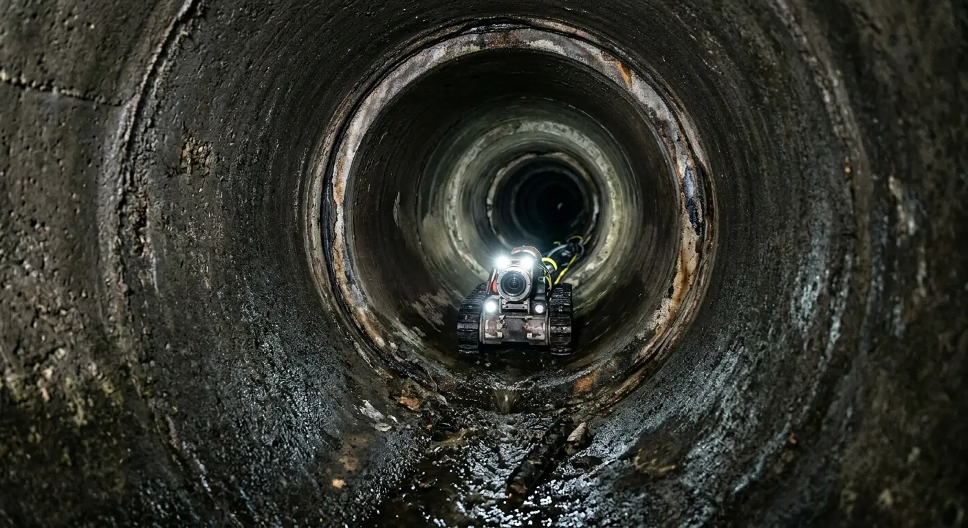 Robotic sewer camera inspecting pipe interior for Sewer Line Repair in Hempstead